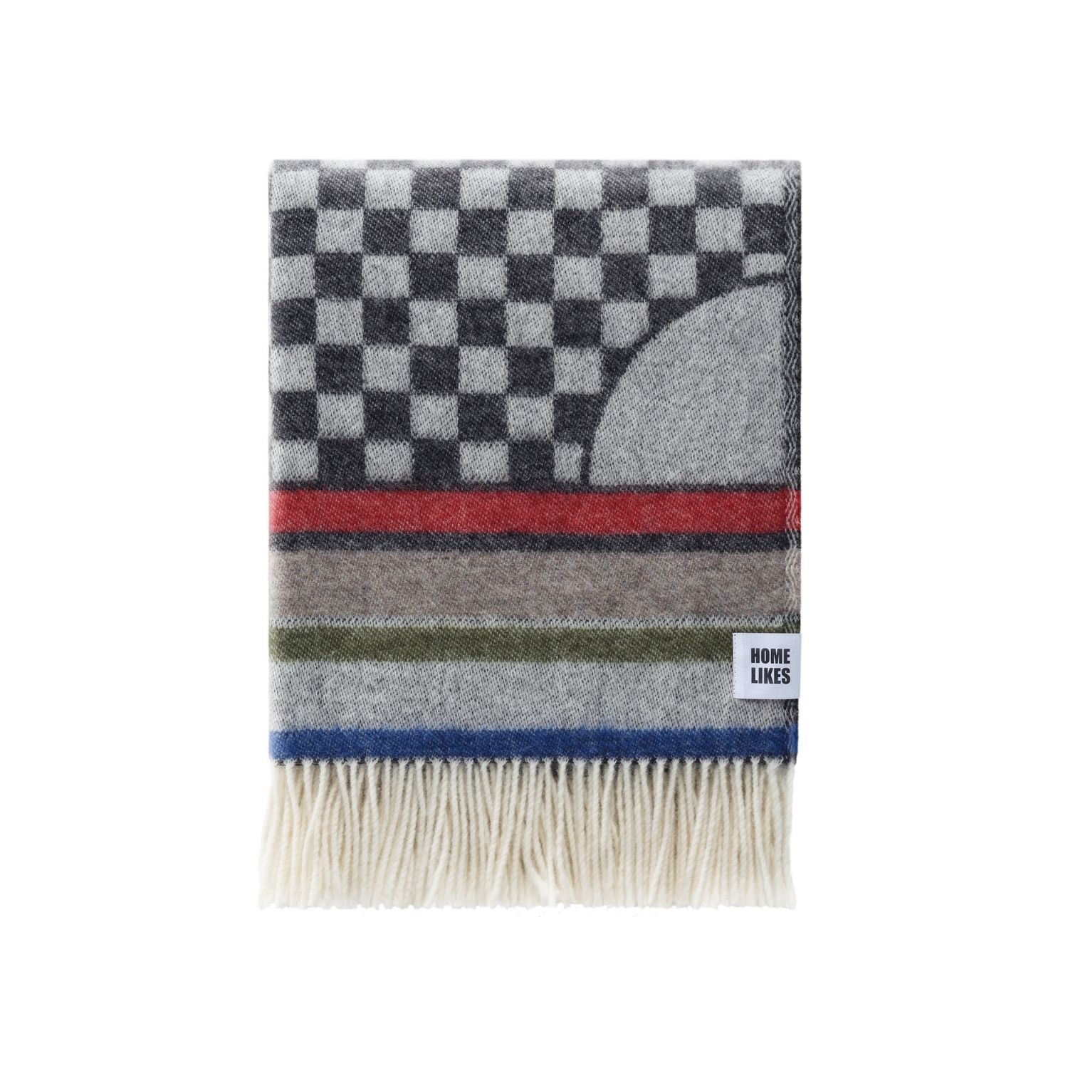 J.j.textile Black / White / Red Geometric Wool Throw