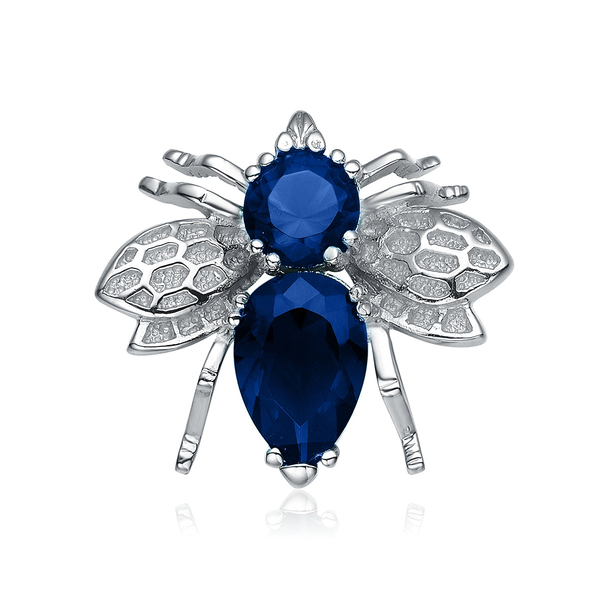 Women’s Blue / White / Silver Cubic Zirconia Sterling Silver White Gold Plated Bee Pin Genevive Jewelry