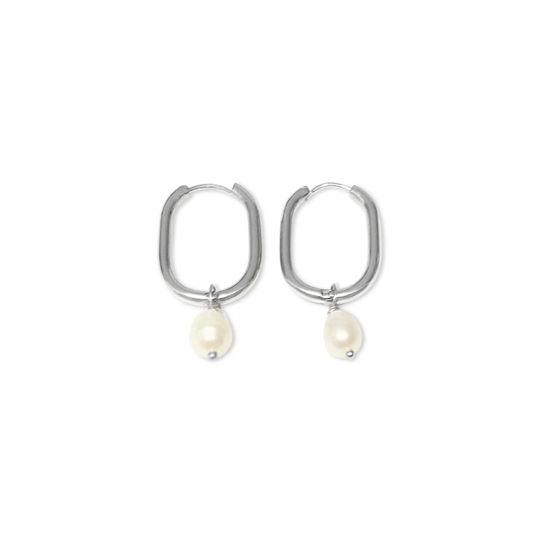 Women's Steel Me Silver With Fresh Water Pearl Huggies | Fv Jewellery