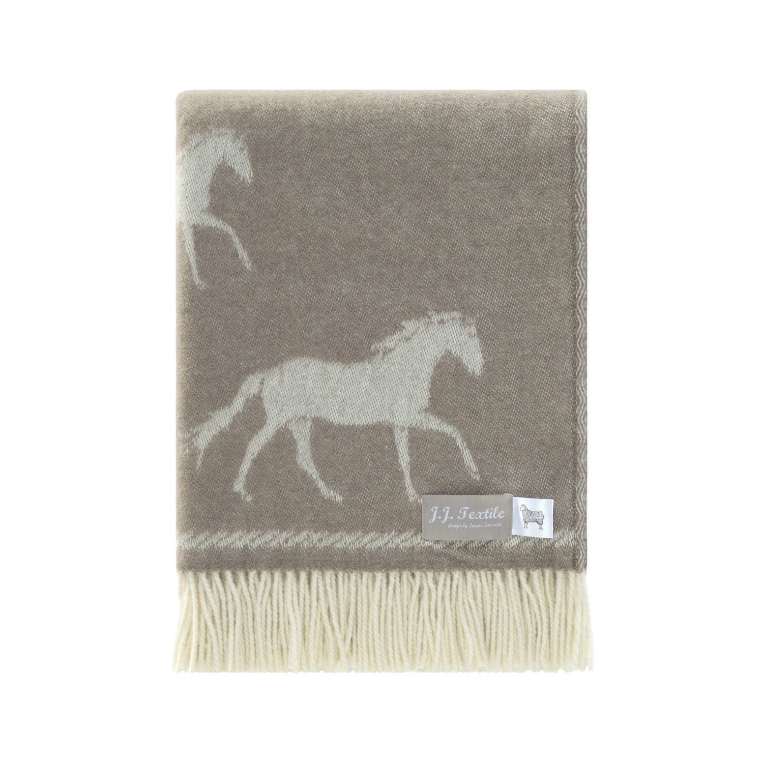J.j.textile Brown / White / Neutrals Horse Pure Merino Wool Throw
