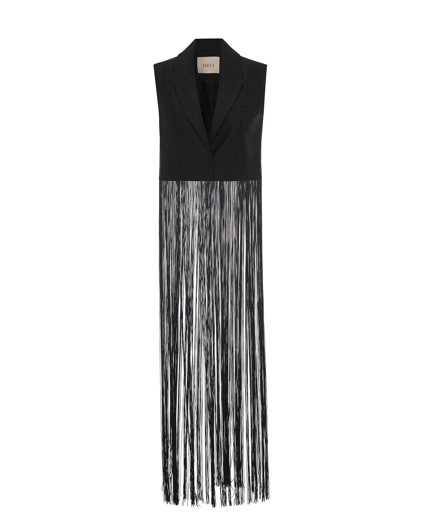 Theo The Label Women's Atlas Fringed Sleeveless Blazer - Black In Black