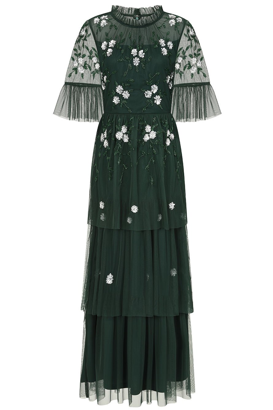 Frock And Frill Women's Suki Green Floral Embellished Maxi Dress In Green