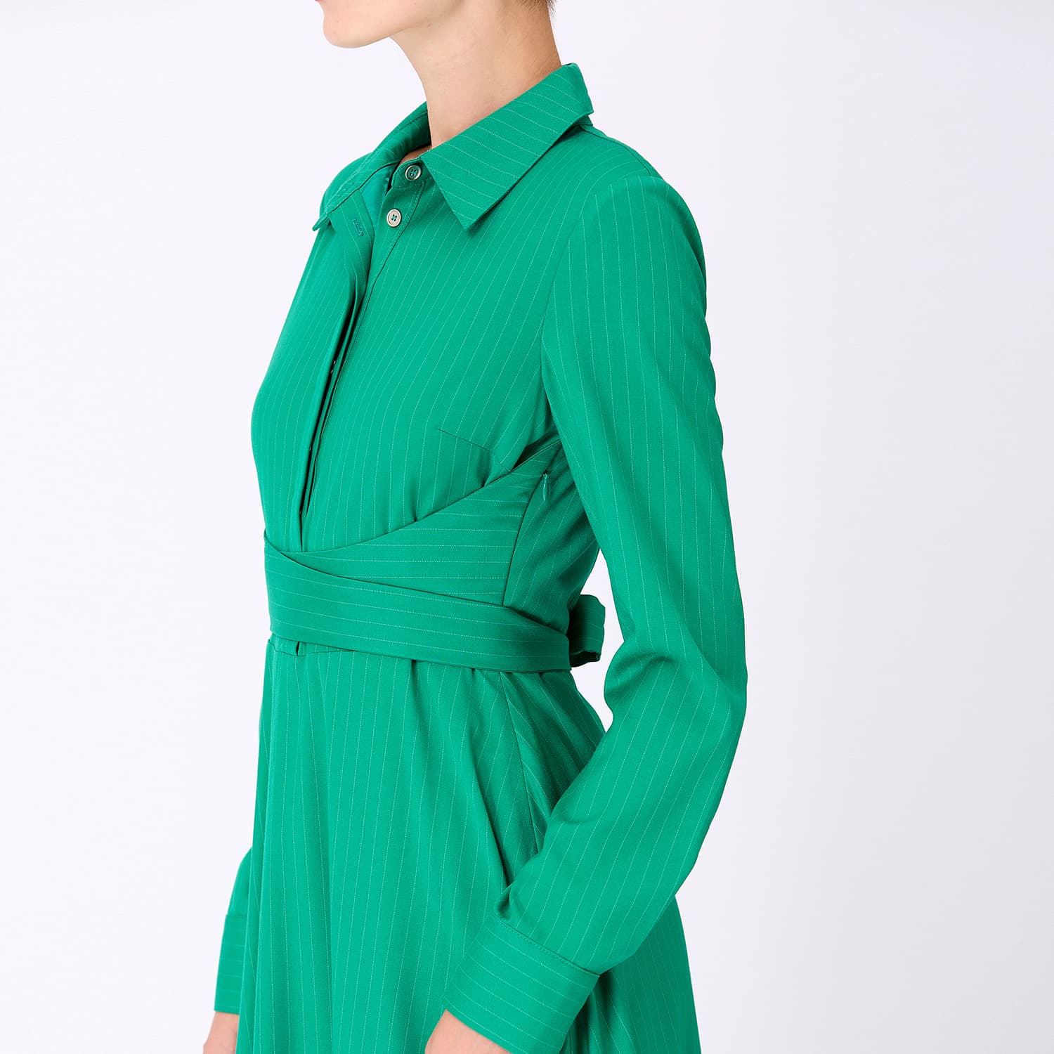 Smart and Joy Striped Fit-And-Flare Shirt Dress with Belt - Green