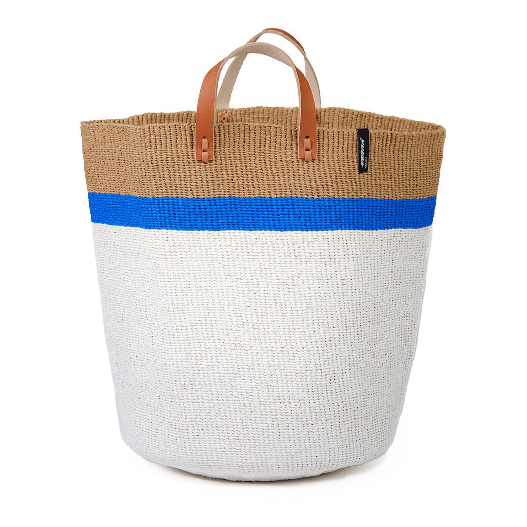 Mifuko Blue / White / Brown Kiondo Market Basket - Top Stripe Blue L In Multi