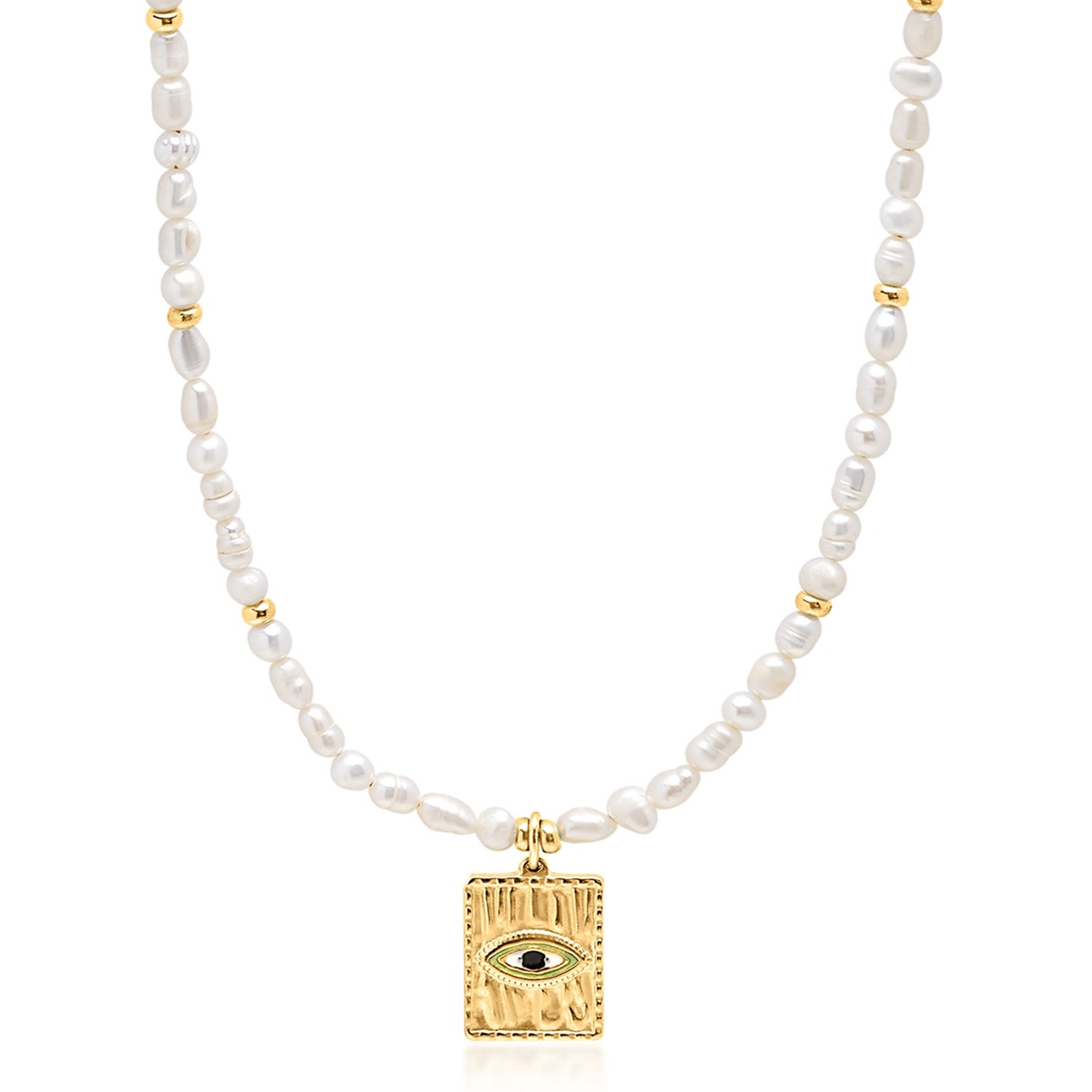 Nialaya Gold Women's Pearl Necklace With Evil Eye Pendant