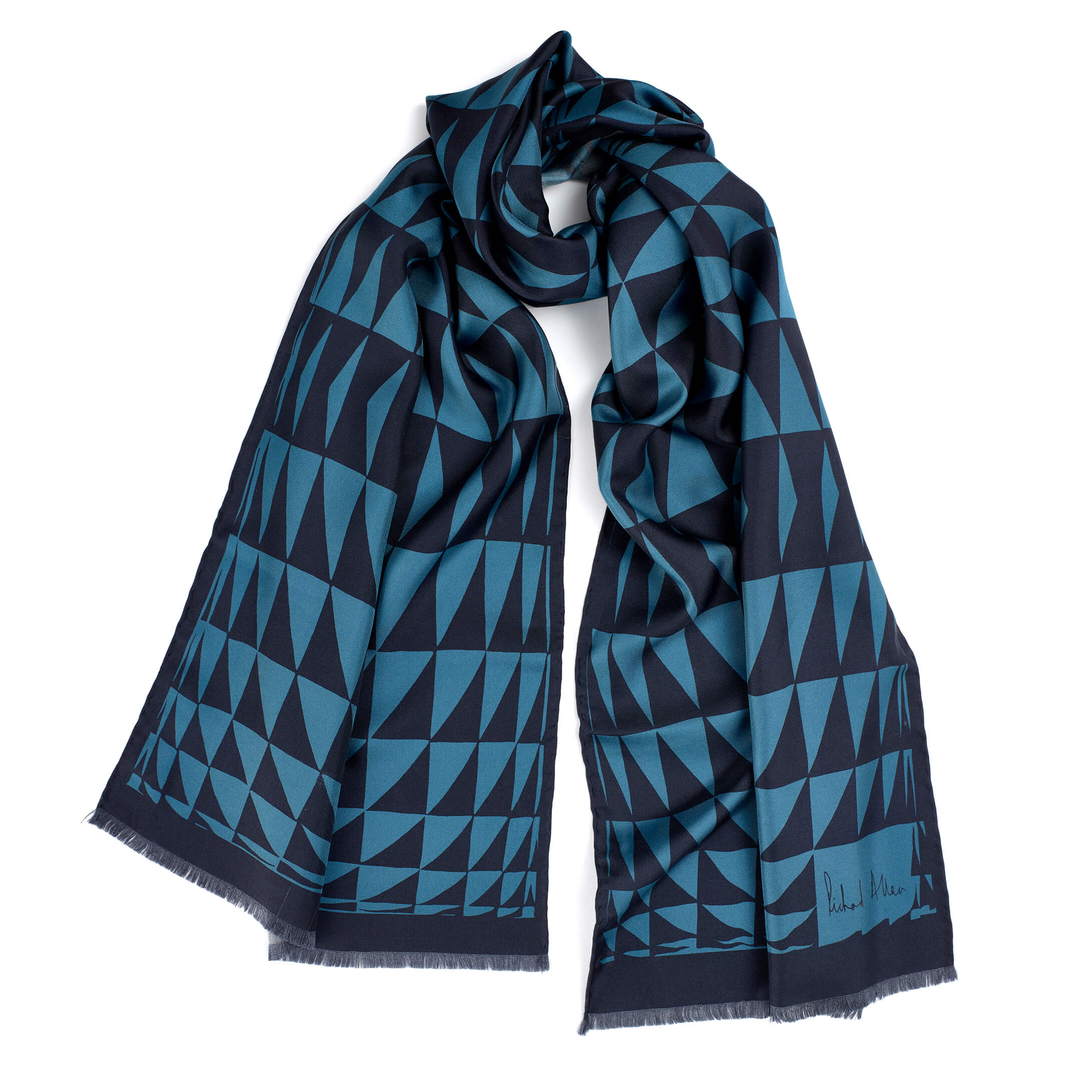 Women’s Blue Prism Long Silk Scarf Richard Allan London