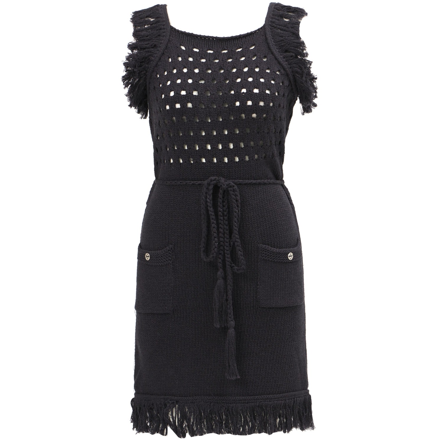 Women’s Black Miyoki Mini Knitted Tasseled Dress In Anthracite S/M Peraluna