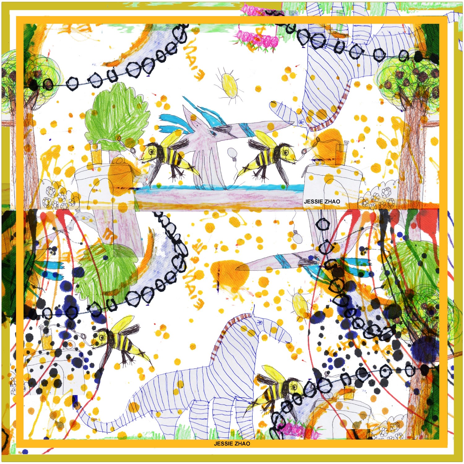 Jessie Zhao New York Women's Yellow / Orange Silk Scarf In Yellow Of Wonderful World Once Upon A Time In Yellow/orange