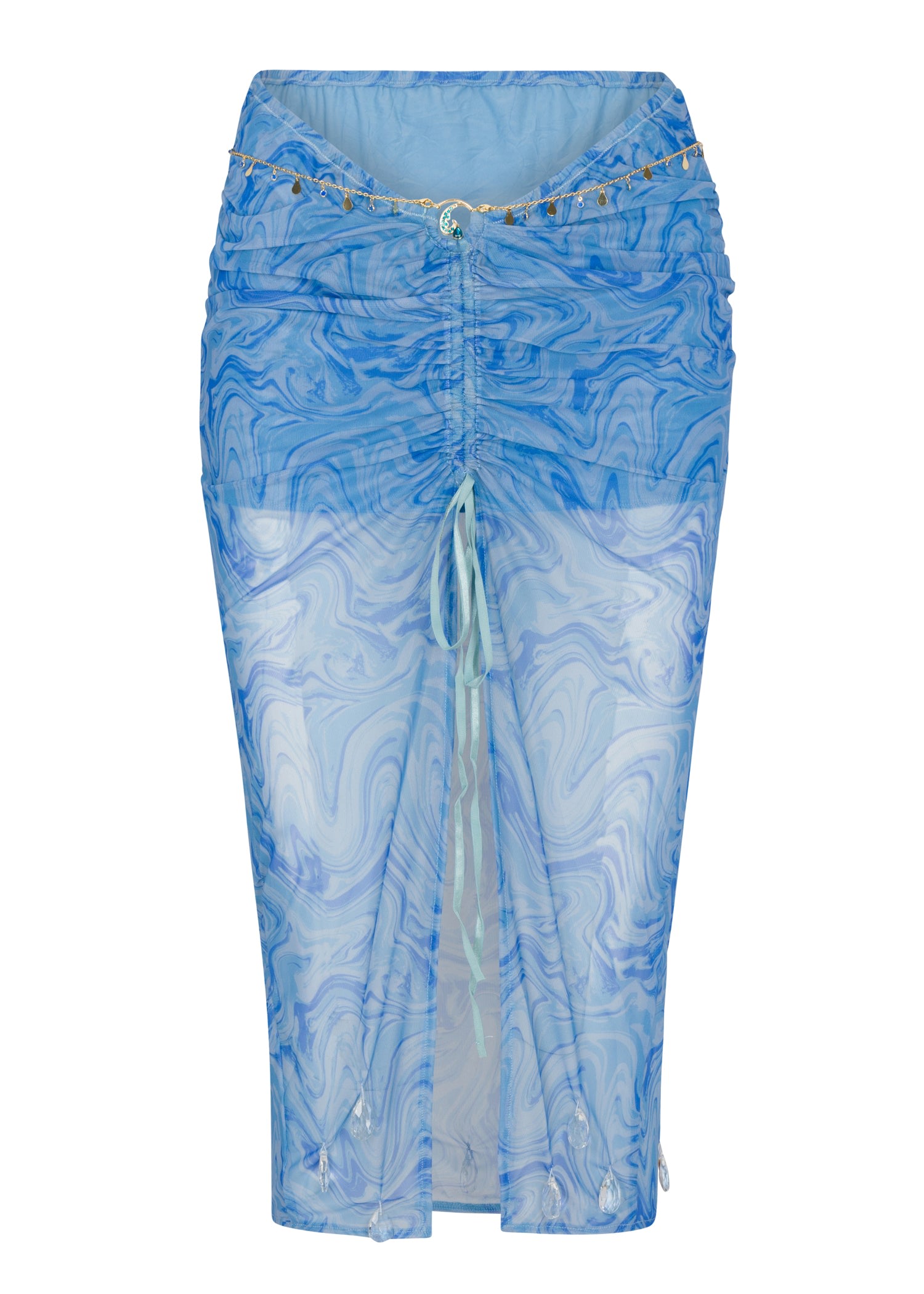 Empress Mimi Women's Siren Song Blue Ruched Skirt With Wave Print In Blue