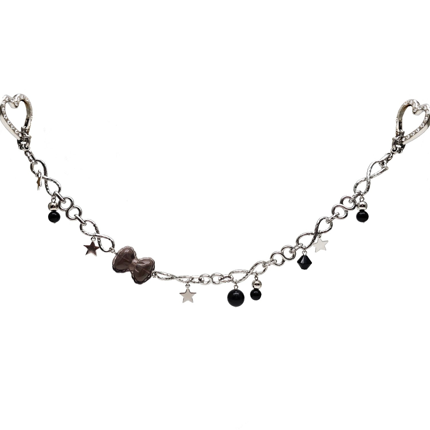 Farra Women's Smoky Quartz Bowknot With Black Obsidian Silver Chain Bag Charm In Black