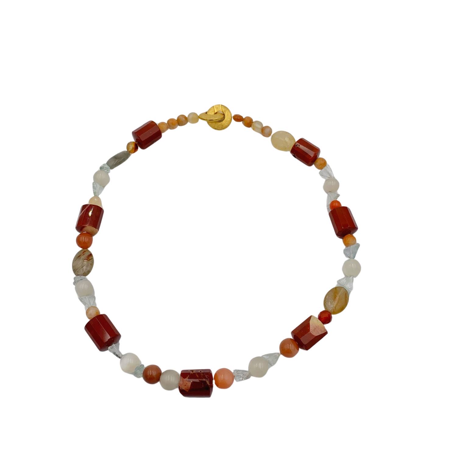 Arntz Women's Beaded Necklace Moonstone Jasper And Aquamarine