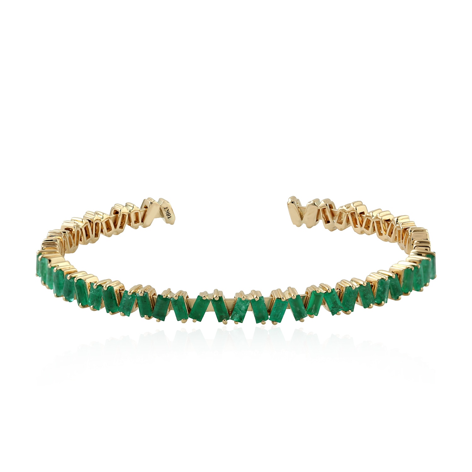 Artisan Women's Gold / Green Baguette Emerald Gemstone Cuff Bracelet In 18k Yellow Gold In Gray