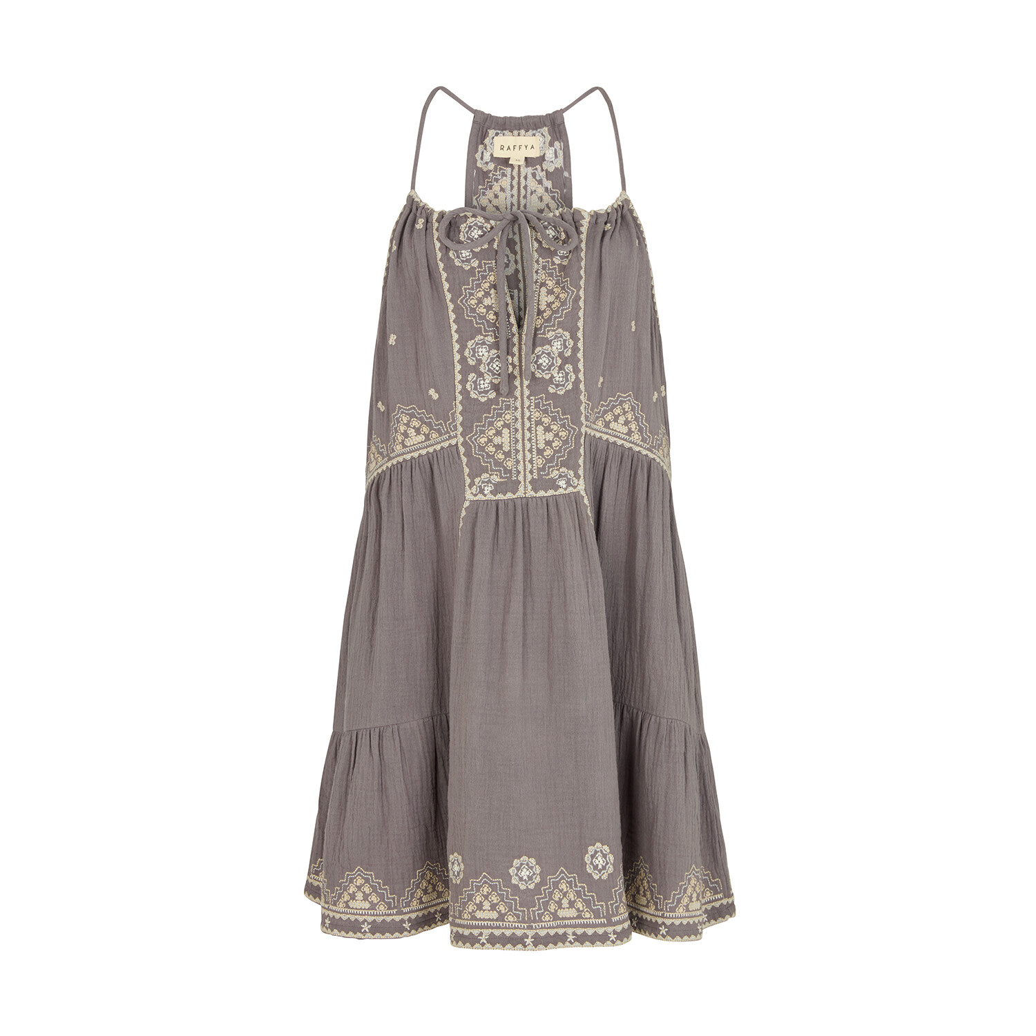 Raffya Women's Jen Tiered All Over Embroidered Mini Dress In Grey In Grey