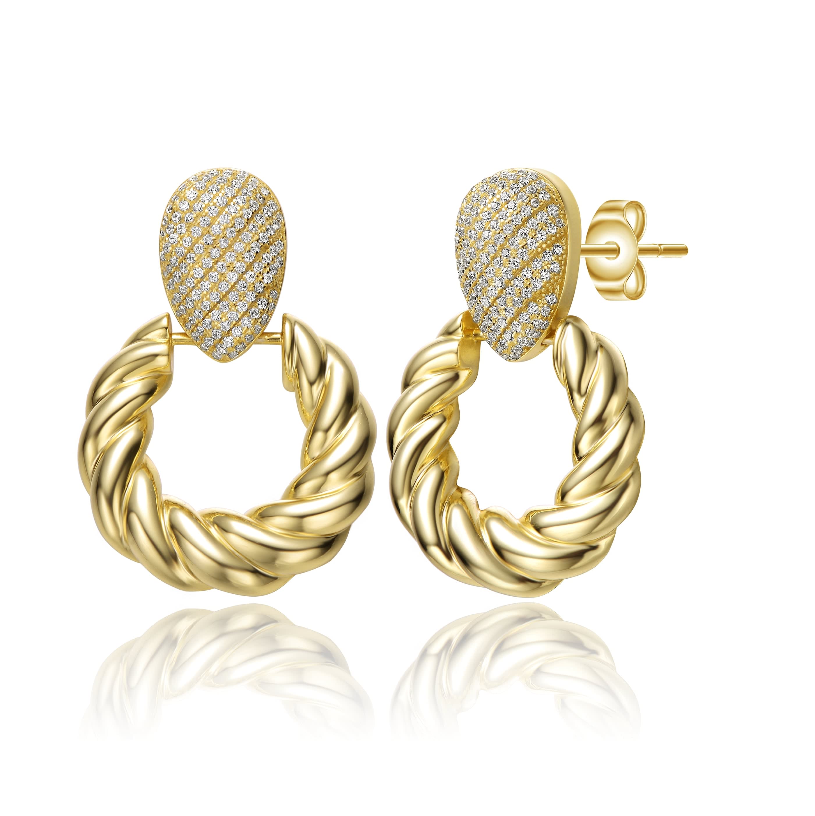 Rachel Glauber Yellow Gold Plated With Cubic Zirconia Pave Twisted