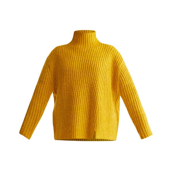 Paisie Funnel Neck Chunky Knit Jumper With Wide Ribs In Yellow Marl