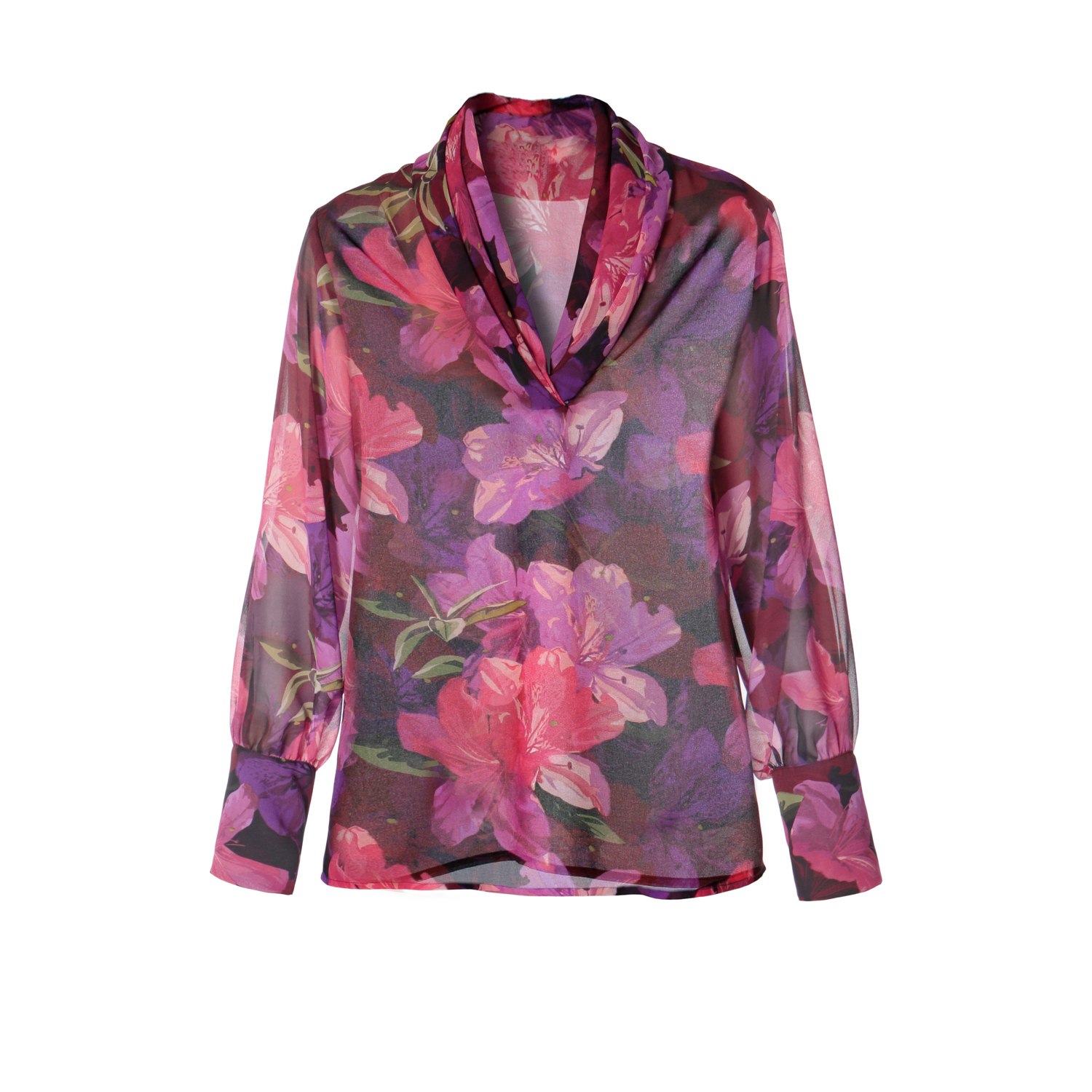 Women’s Pink / Purple Lilith Flower Haze Chiffon Blouse With Shawl Collar Small Aggi