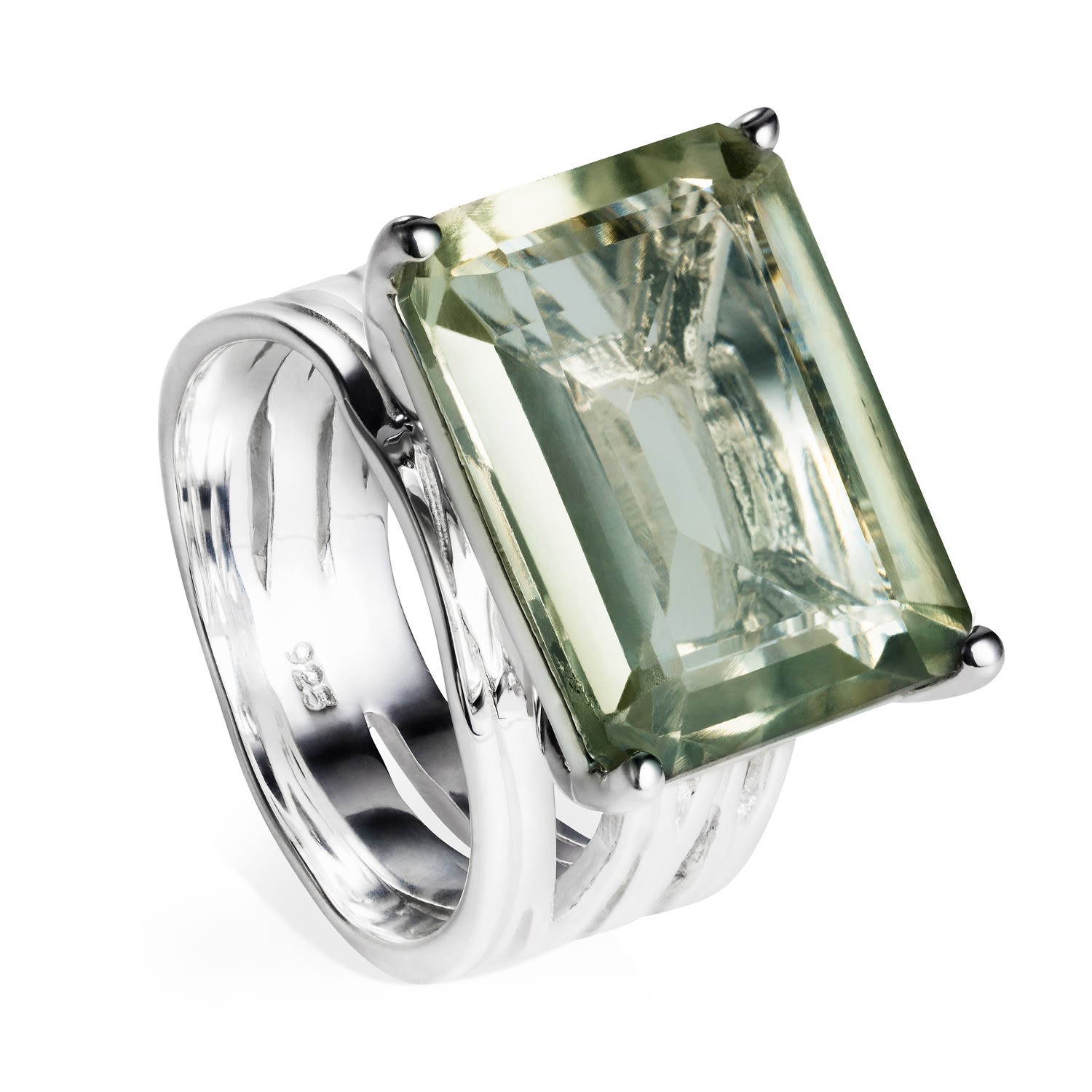 Women’s Cocktail Ring Sterling Silver Green Amethyst Gemstone Pietra Neola Design