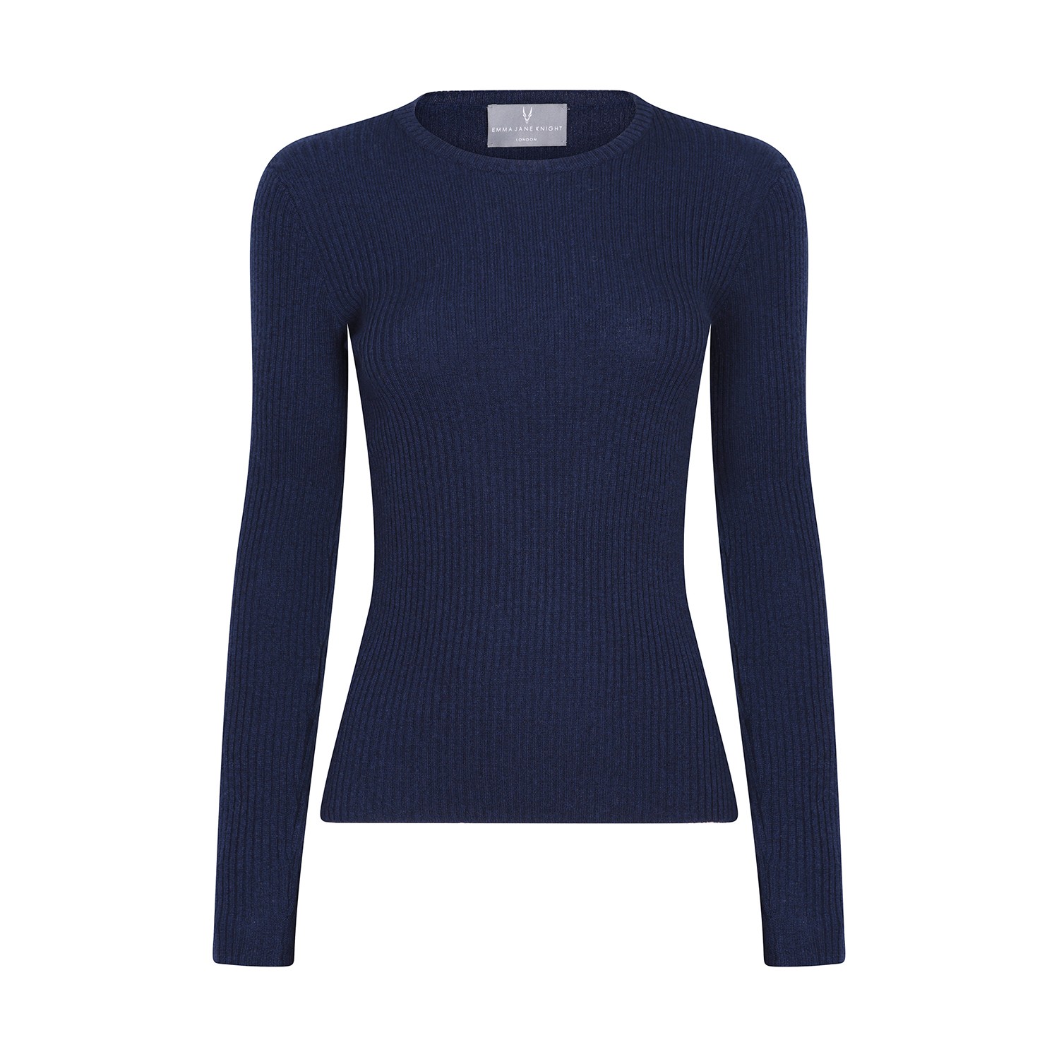 Women’s Blue Juno Rib Cashmere Classic Crew Neck Large Emma Jane Knight