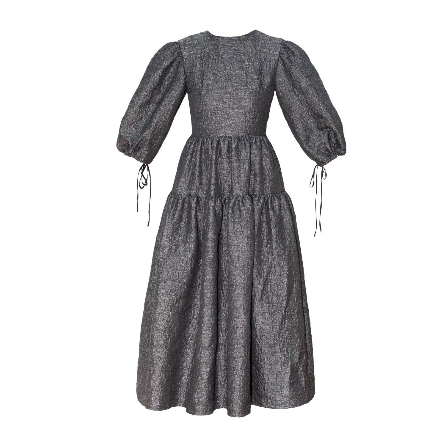 Karolina Ozolinsiute Women's Grey / Silver Luna Dark Silver Maxi Dress With Sleeves In Gray