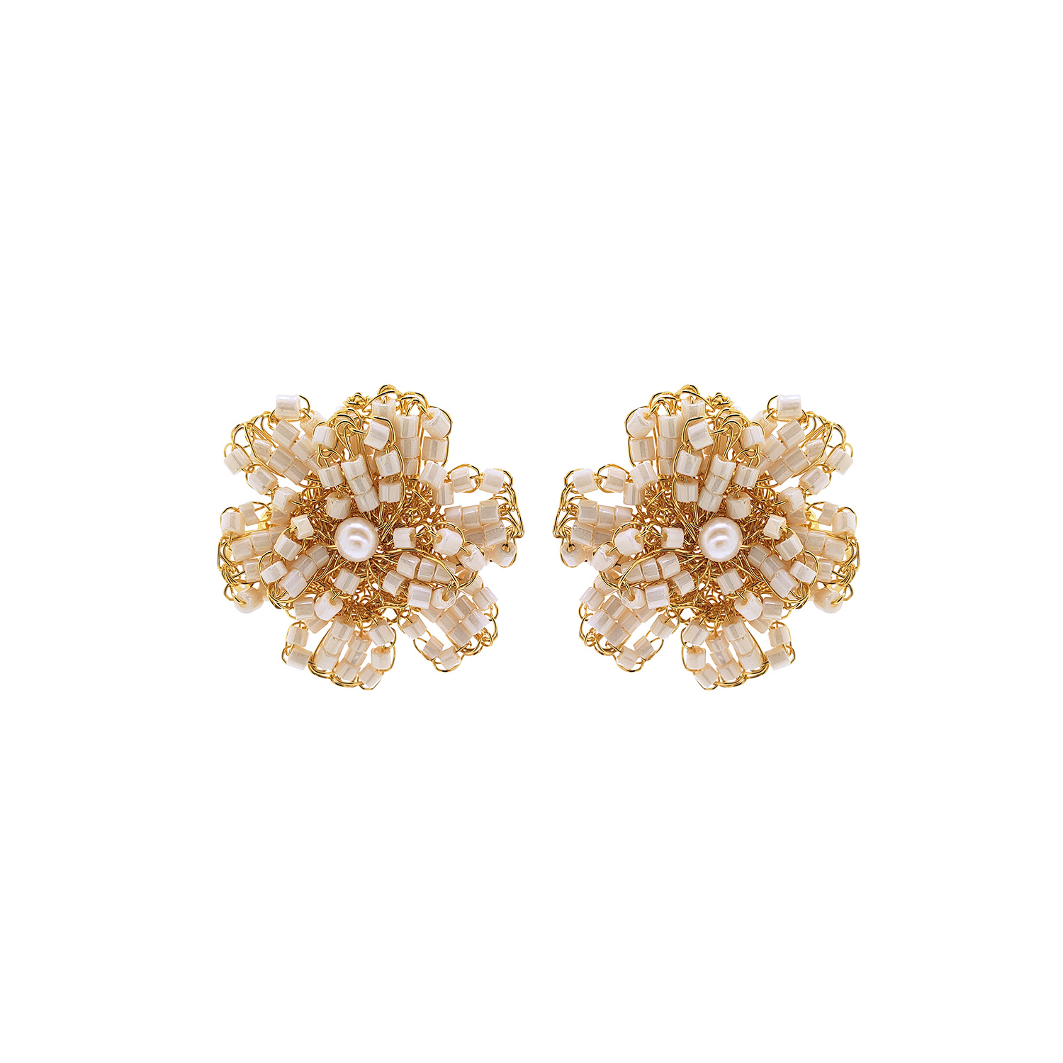 Lavish By Tricia Milaneze Women's Gold / White Pearl & Gold Aster Posts Handmade Crochet Earrings In Multi