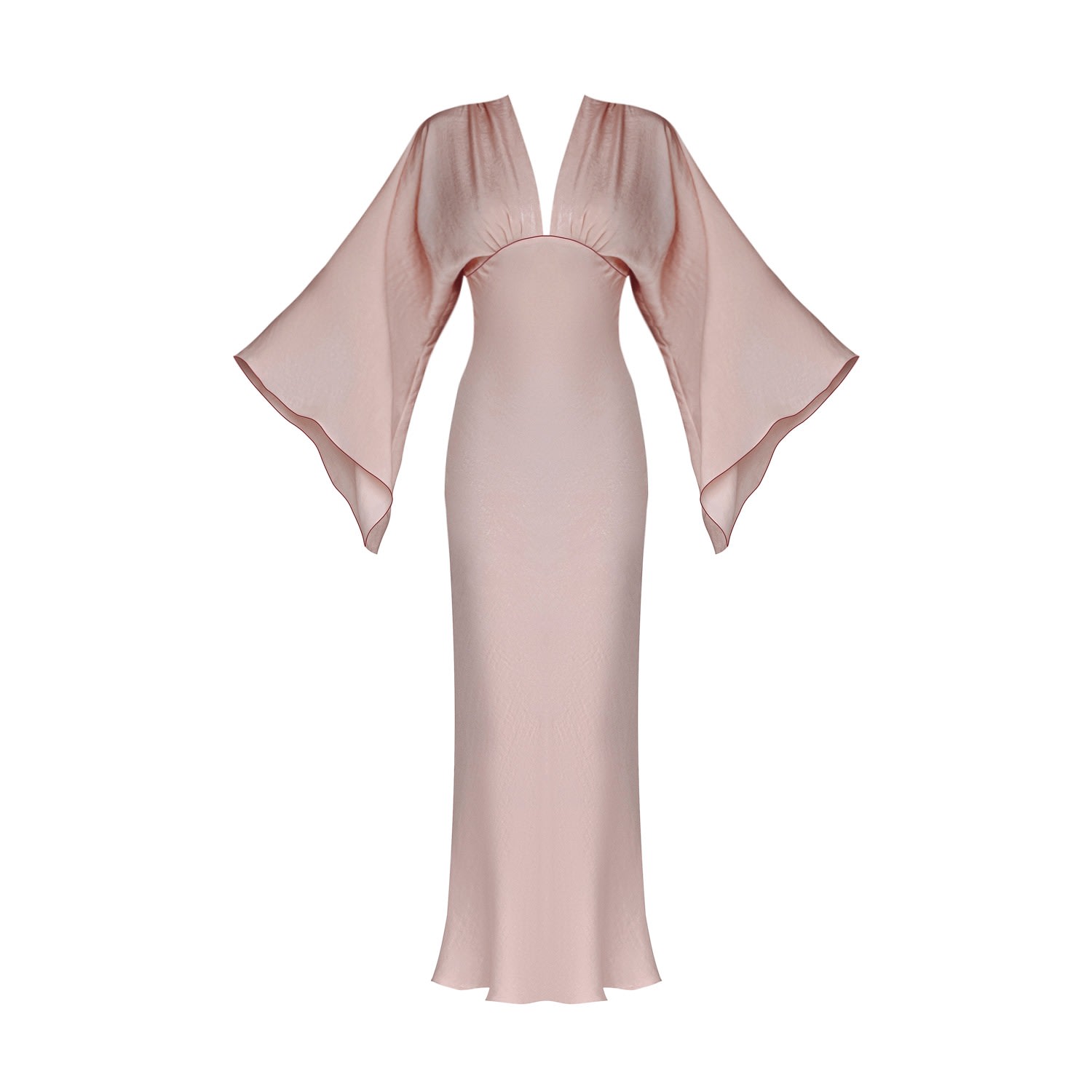 Women’s Rose Gold Scarlett Kimono Gown With Trumpet Sleeves & Red Piping Detail Extra Large Lily Phellera