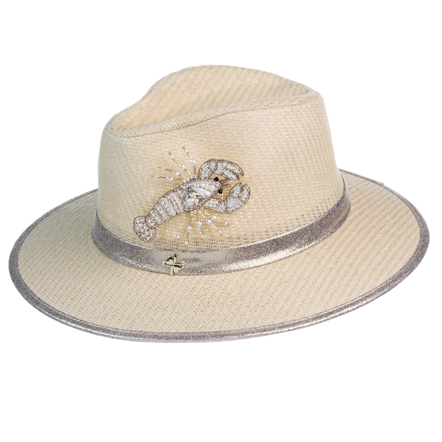 Women’s White Straw Woven Hat With Pearl Beaded Lobster - Cream One Size Laines London