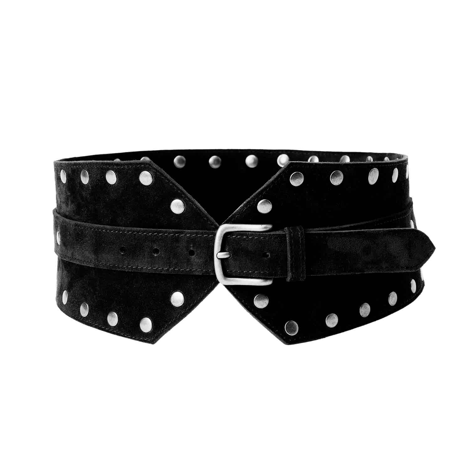 Black Suede Wide Belt With Silver Studs | JUAN-JO | Wolf & Badger