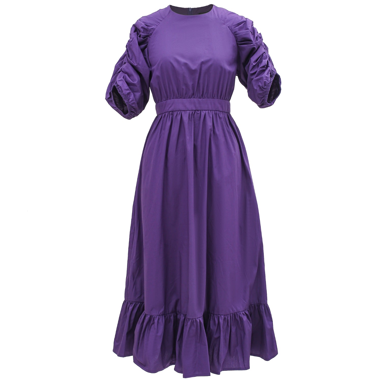 Women’s Pink / Purple Trapeze Dress With Puffed Sleeves - Pink & Purple Large Smart and Joy