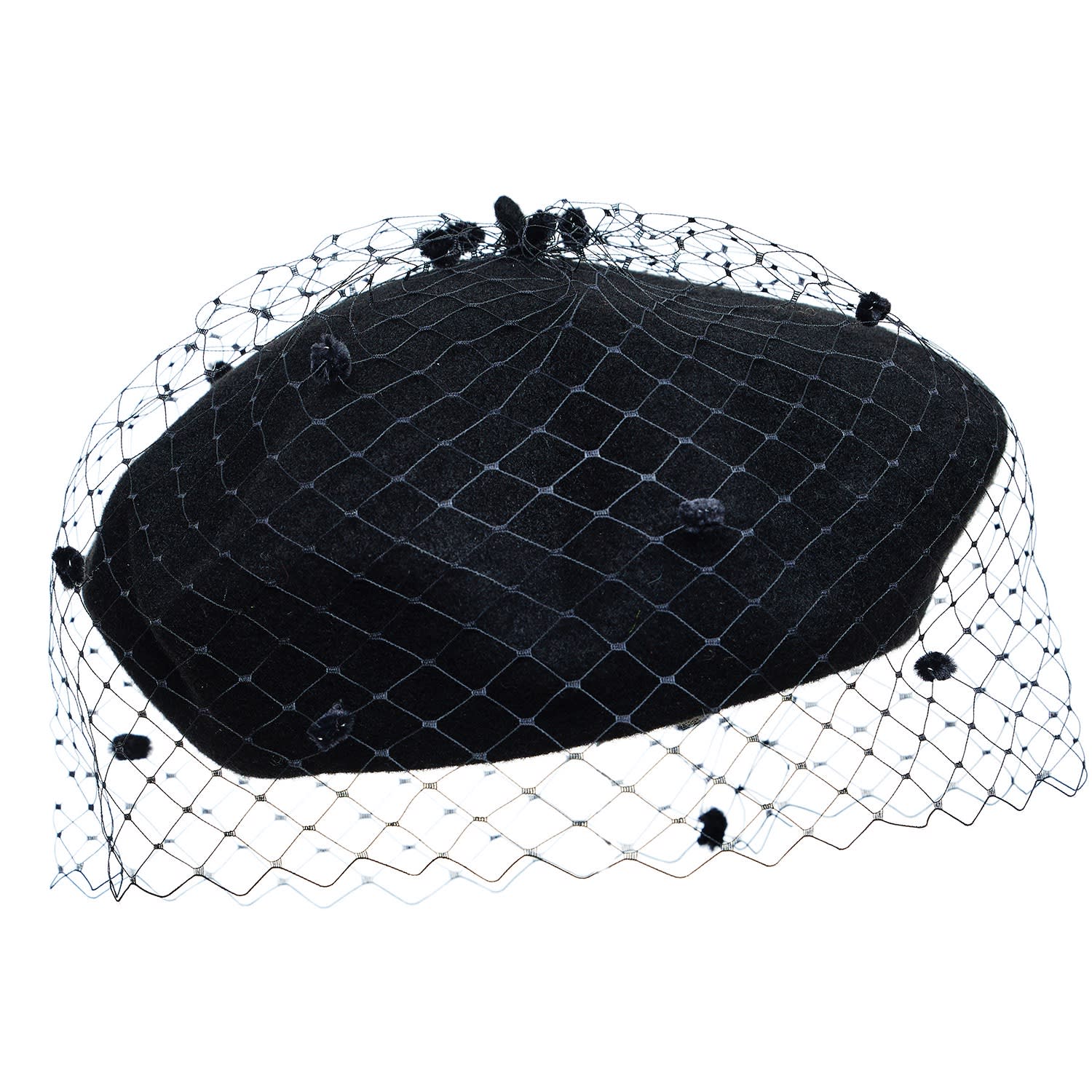 Misa Harada Millinery Women's Floe Veiled Beret In Black Wool Knit