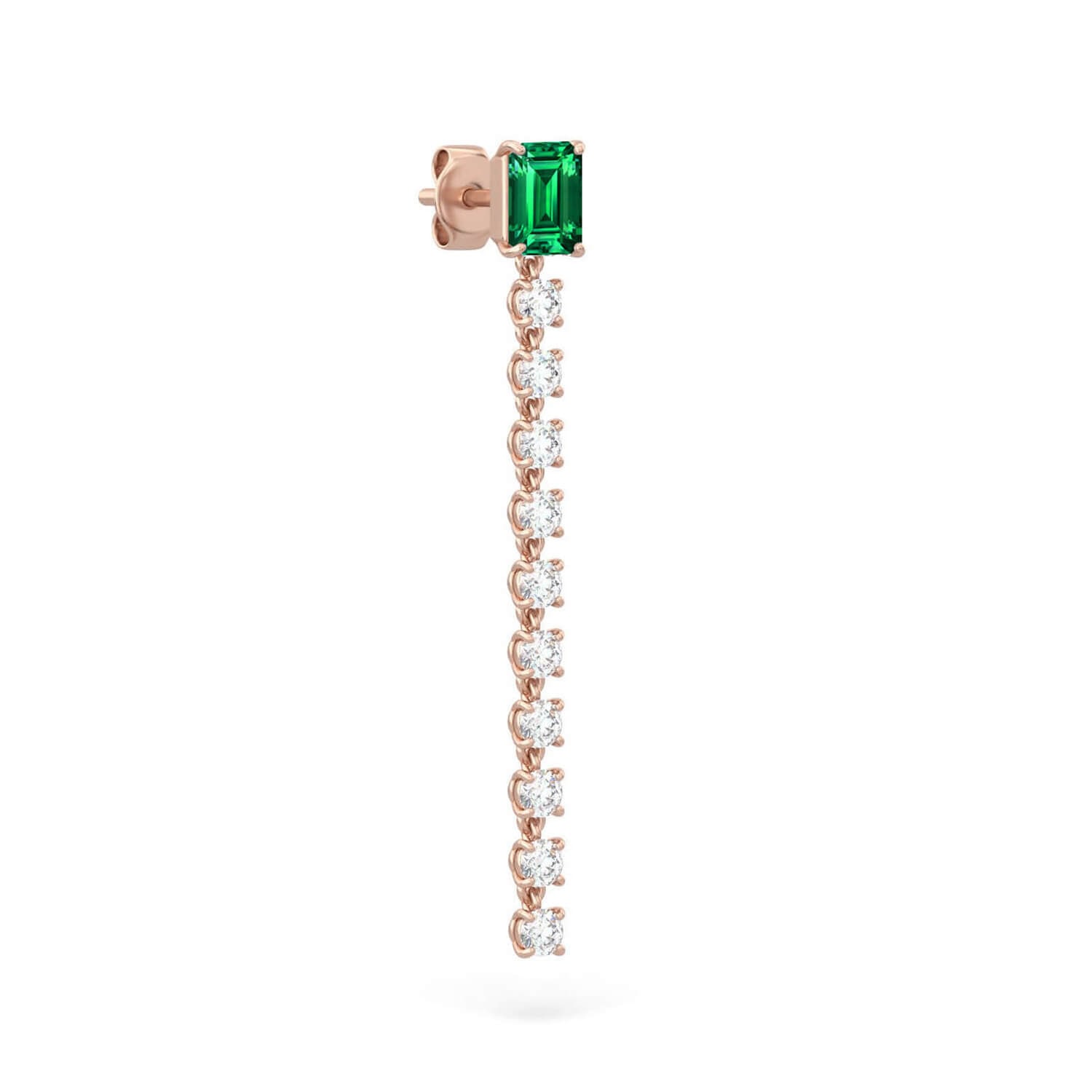 Women’s Earrings Nina 18K Rose Gold Diamonds And Precious Stones Emerald Single Piece Aquae Jewels