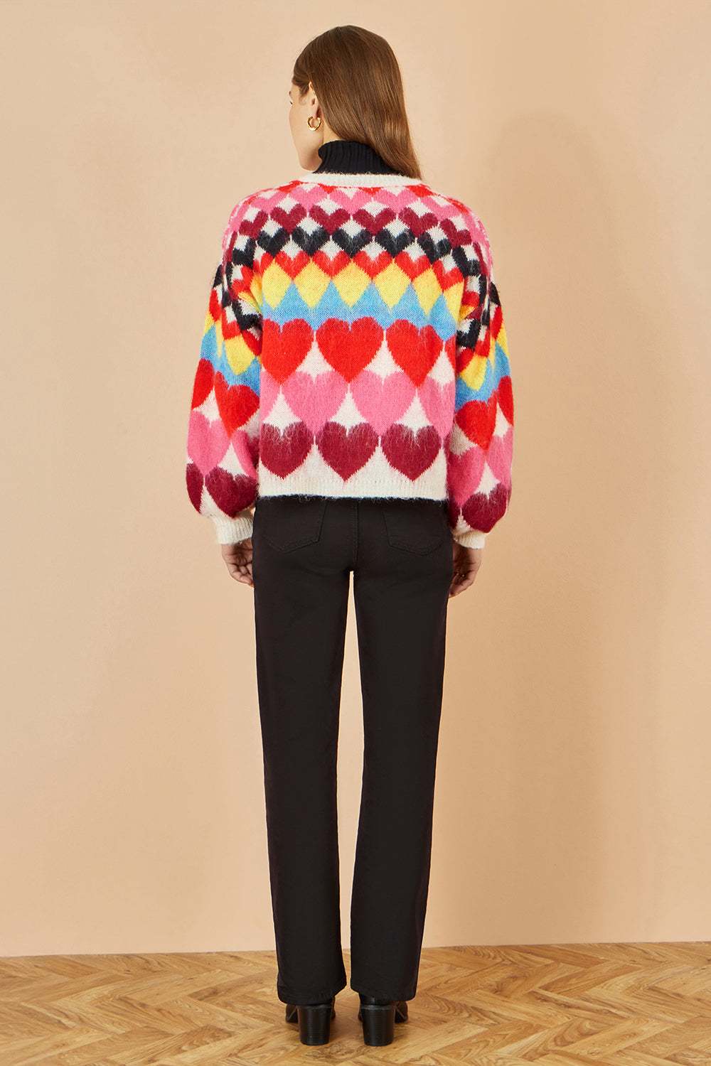Yumi Multi Tie Front Heart Intarsia Cardigan | Yumi | Wolf & Badger