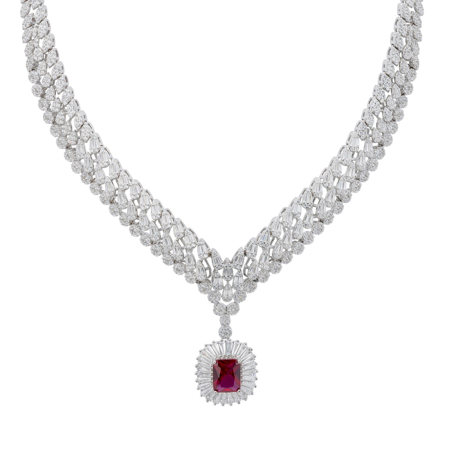 Latelita Women's Red / Silver / White Countess Statement Ruby Necklace Silver