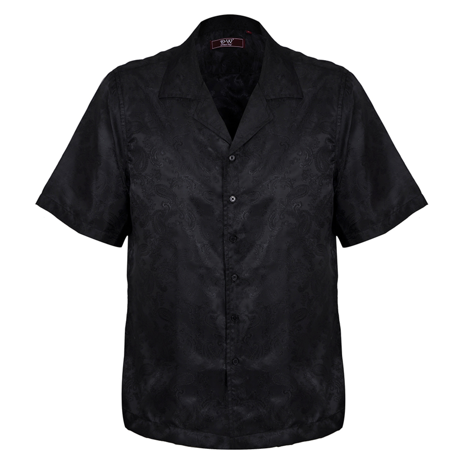 David Wej Men's Washington Cuban Collar Paisley Shirt - Black In Black
