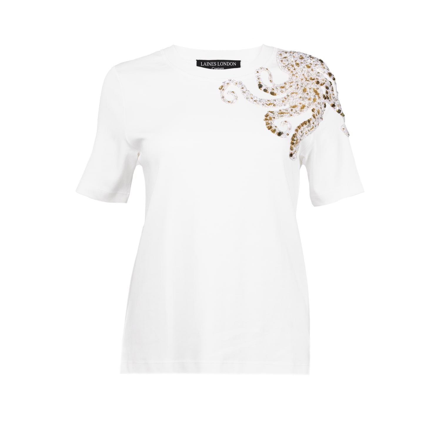 Laines London Women's Laines Couture Embellished Octopus T-shirt -white