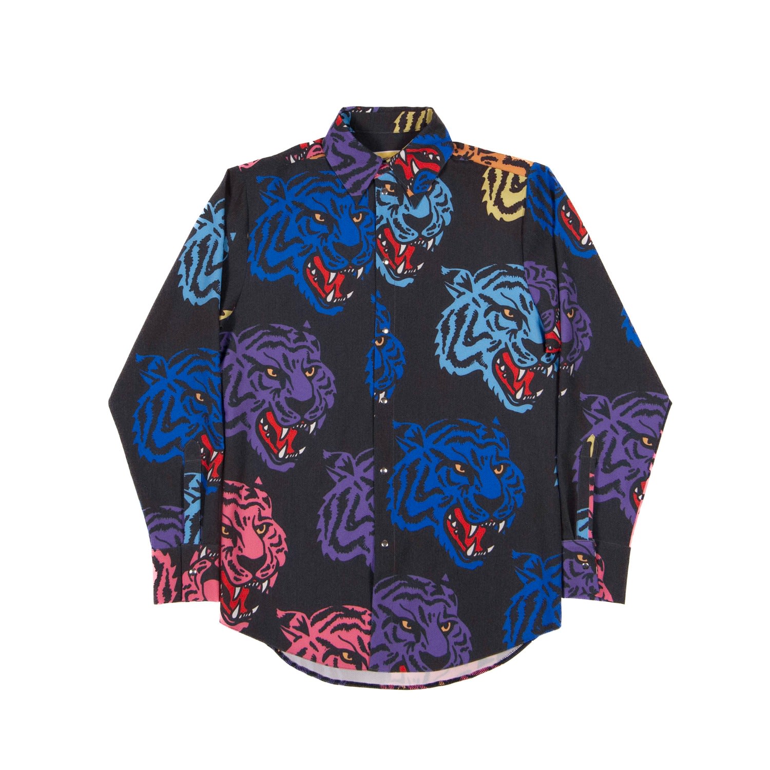 Mysimplicated Men's Blue / Grey / Pink Long Sleeve Shirt In Dark Grey With Tigers Design - Recycled Fabric In Blue/grey/pink