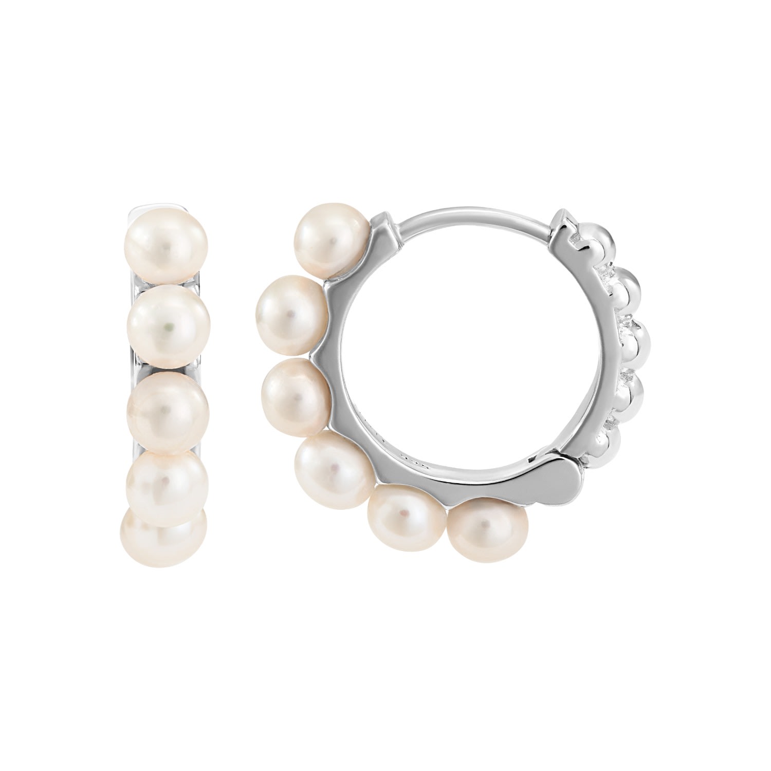 Women’s Silver Medium White Pearl Huggie Hoops Dower & Hall