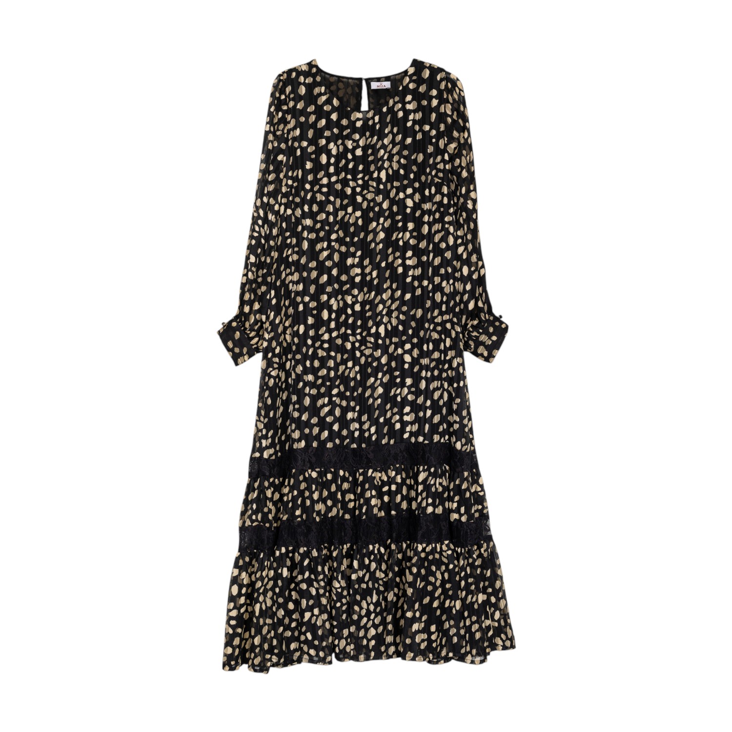 Niza Women's Long Black Dress With White Polka Dots In Multi