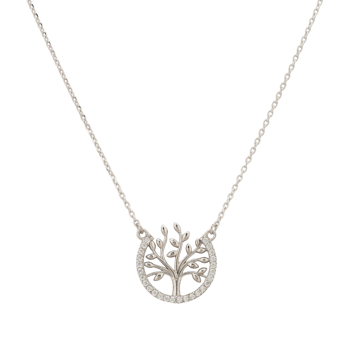 Women’s White / Silver Tree Of Life Open Circle Necklace Silver Latelita