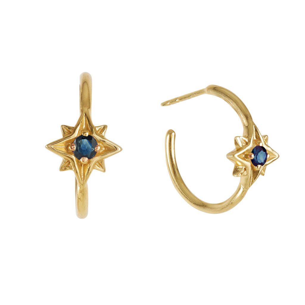 Charlotte's Web Jewellery Women's Guiding North Star Gold Vermeil Hoop Earrings - Sapphire In Gold