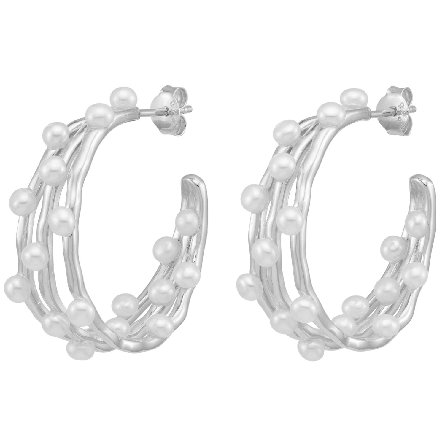 Women’s Medium Triple Row Waterfall Pearl Hoops In Silver Dower & Hall