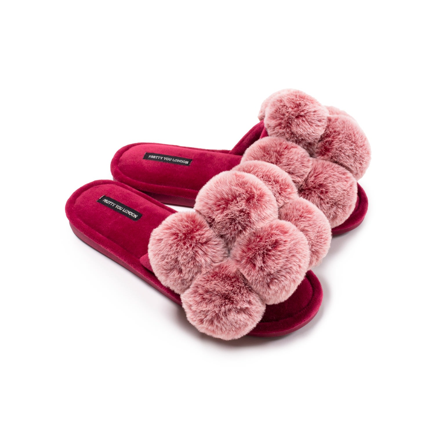 Pretty You Women's Dolly Fun Pom Slider Slippers In Red In Red