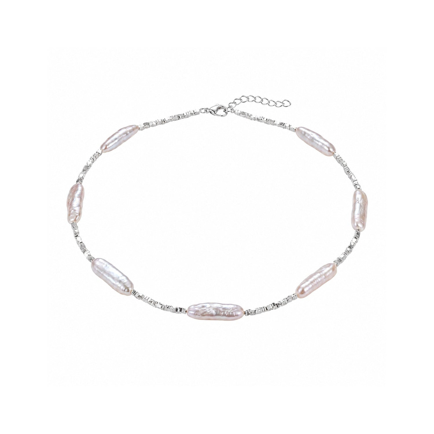 Ormiro Women's White Moonlit Baroque Stick Pearls & Beaded Silver Necklace