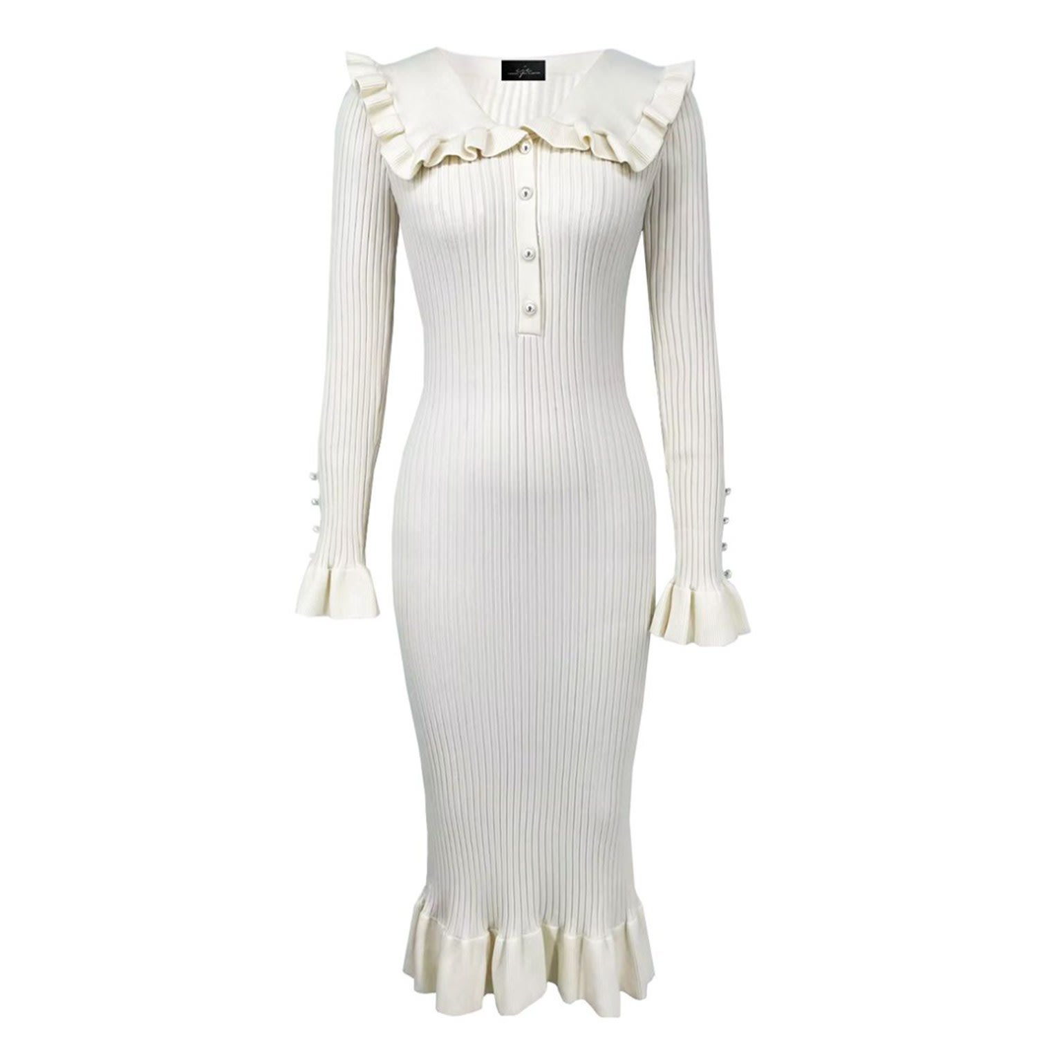 Women's Ruffled Detailed Knitted Dress Off-White | Xxxs | Chanel Joan Elkayam
