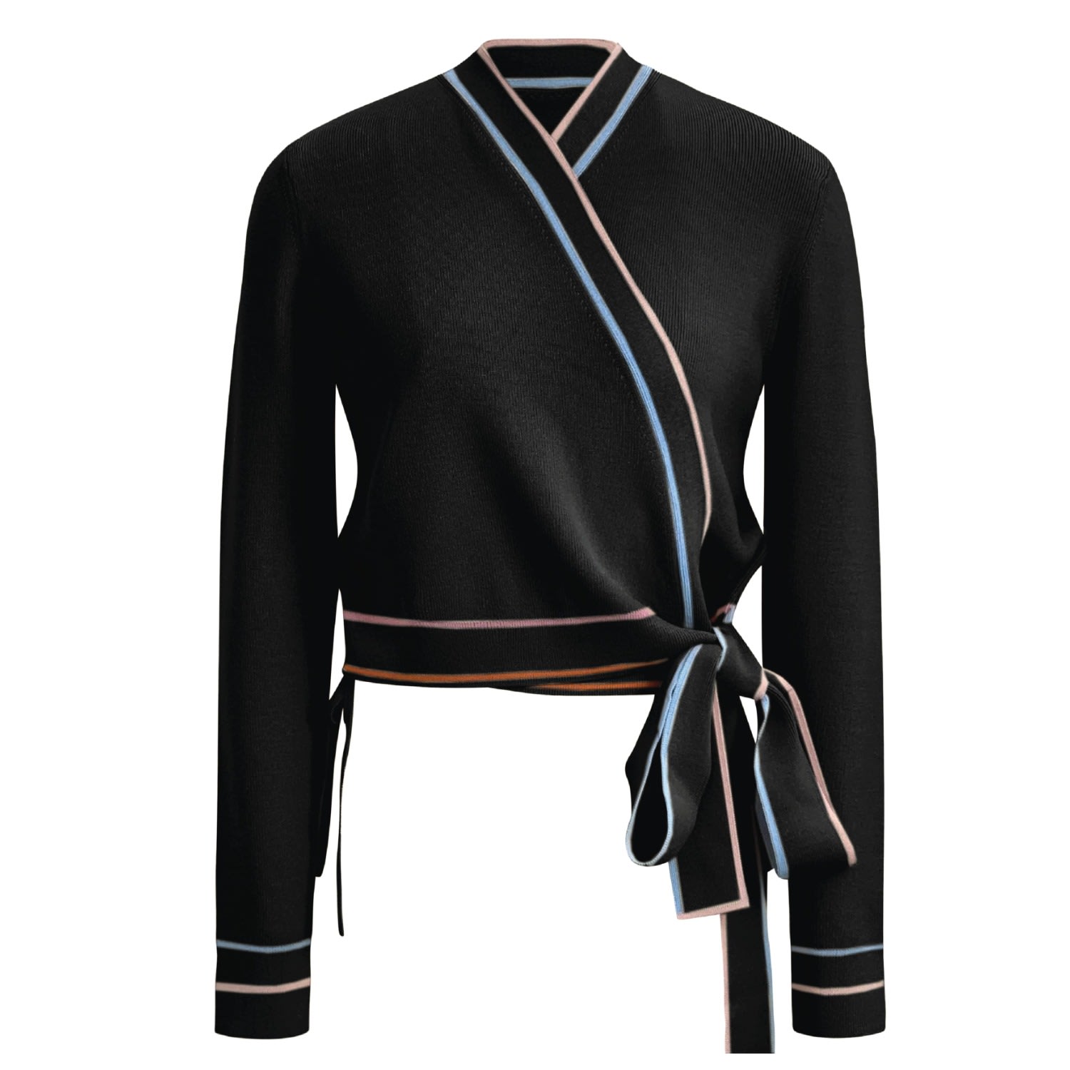 Roch Perel Women's Black Coloured Trim Wrap Sweater In Black