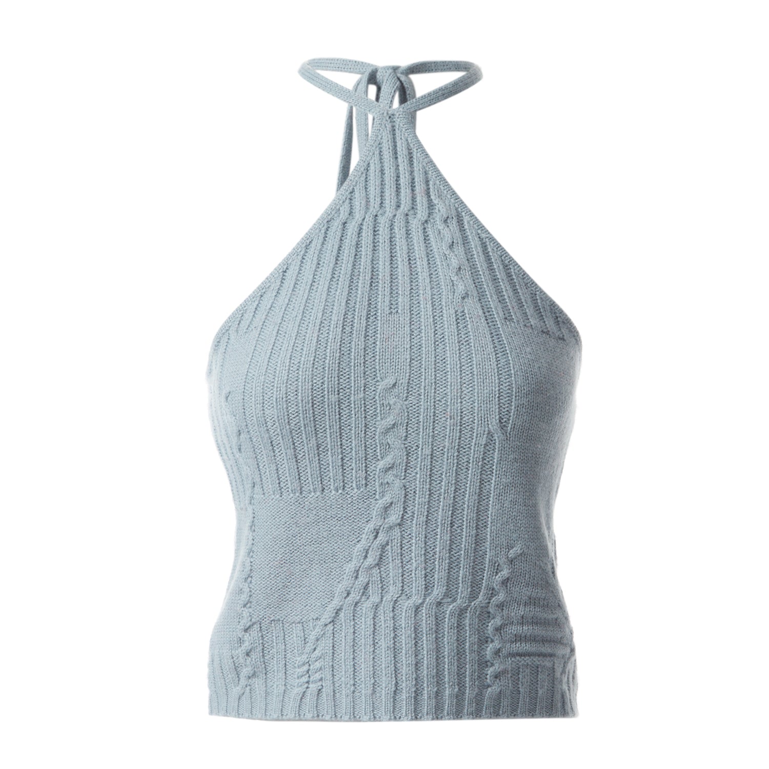 Women’s Fully Fashioning Blue Freya Cable Wool Knit Halter Top S