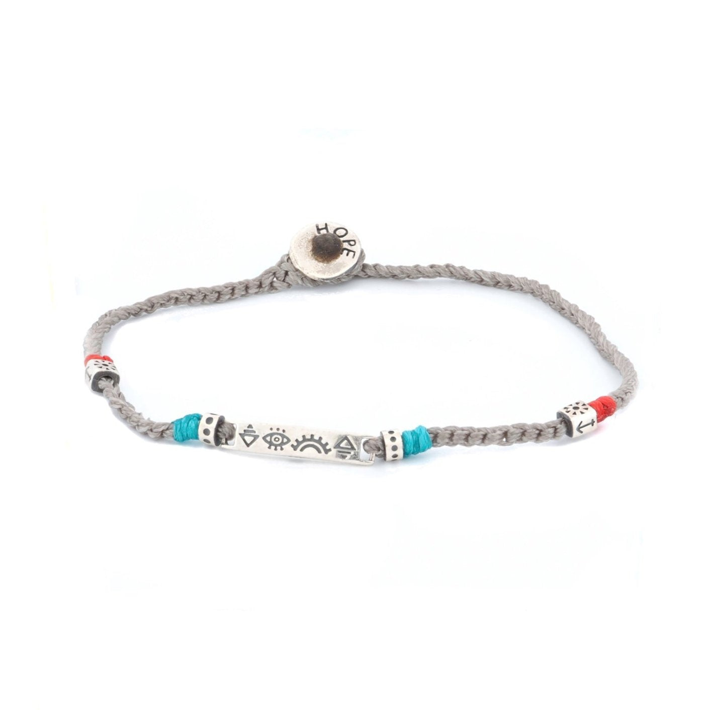 Ebru Jewelry Men's Grey / Blue / Red Sterling Silver Spiritual Symbols Grey Woven Hope Braided Bracelet - Grey