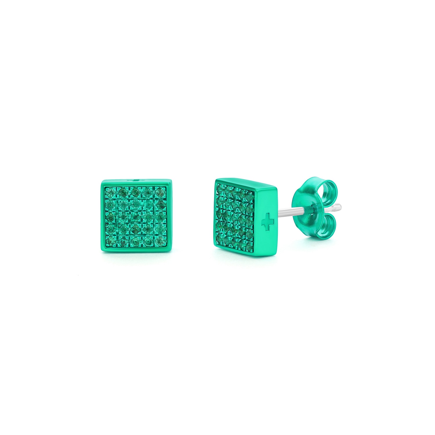 Men’s Monochrome Square Earrings In Green - Small All Incl.+