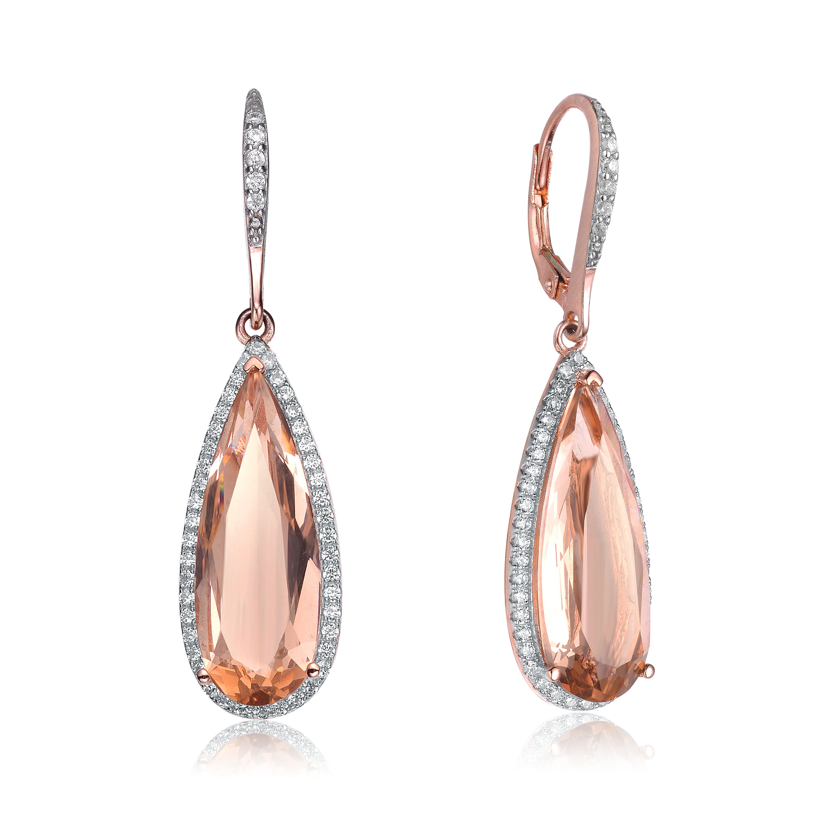 Women’s Rose Gold / Pink / Purple Sterling Silver Morganite Pear Cubic Zirconia Drop Earrings Genevive Jewelry