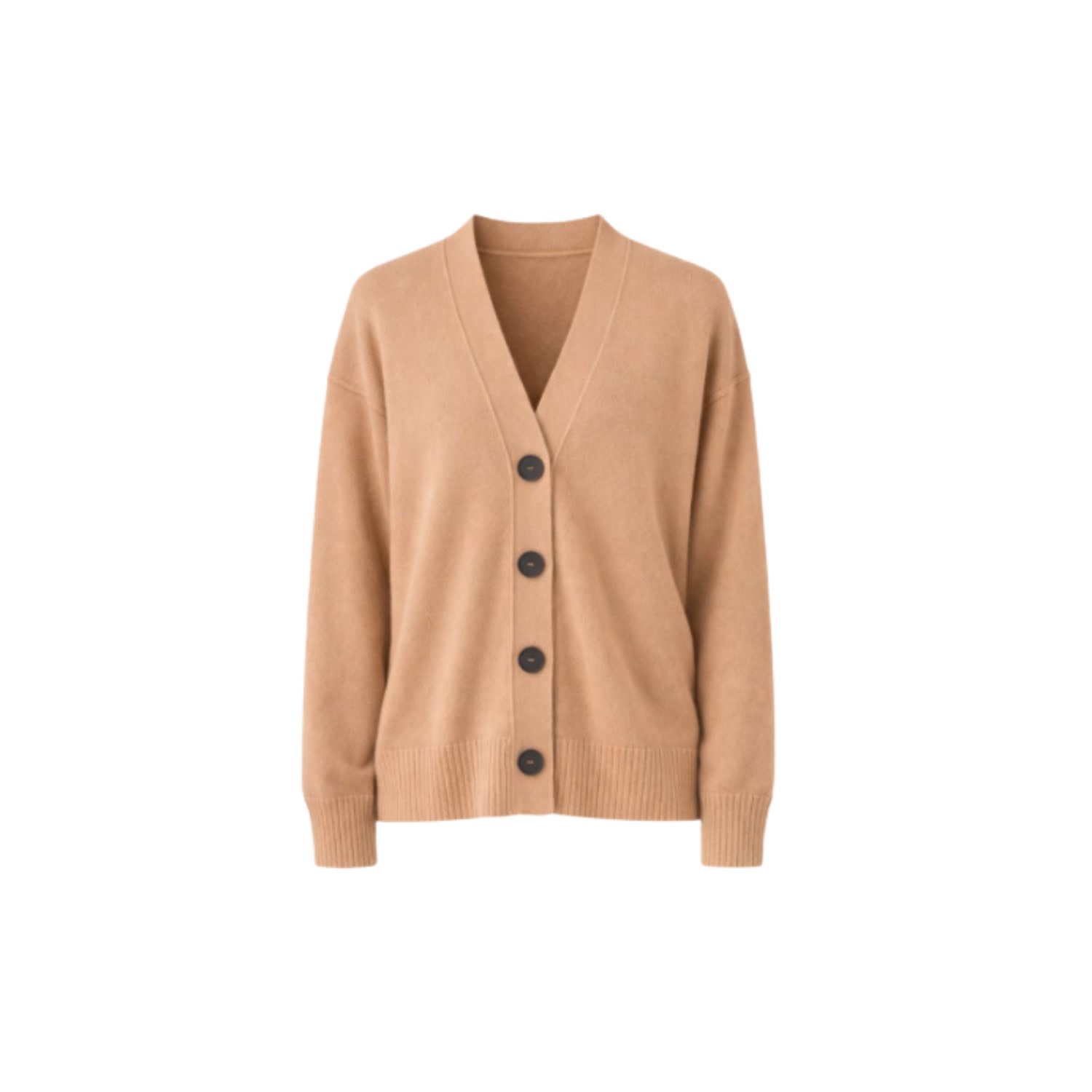 Nuvv Collection Women's Brown Button Front Long Sleeve Fine Wool Cardigan Italianwool Yarn