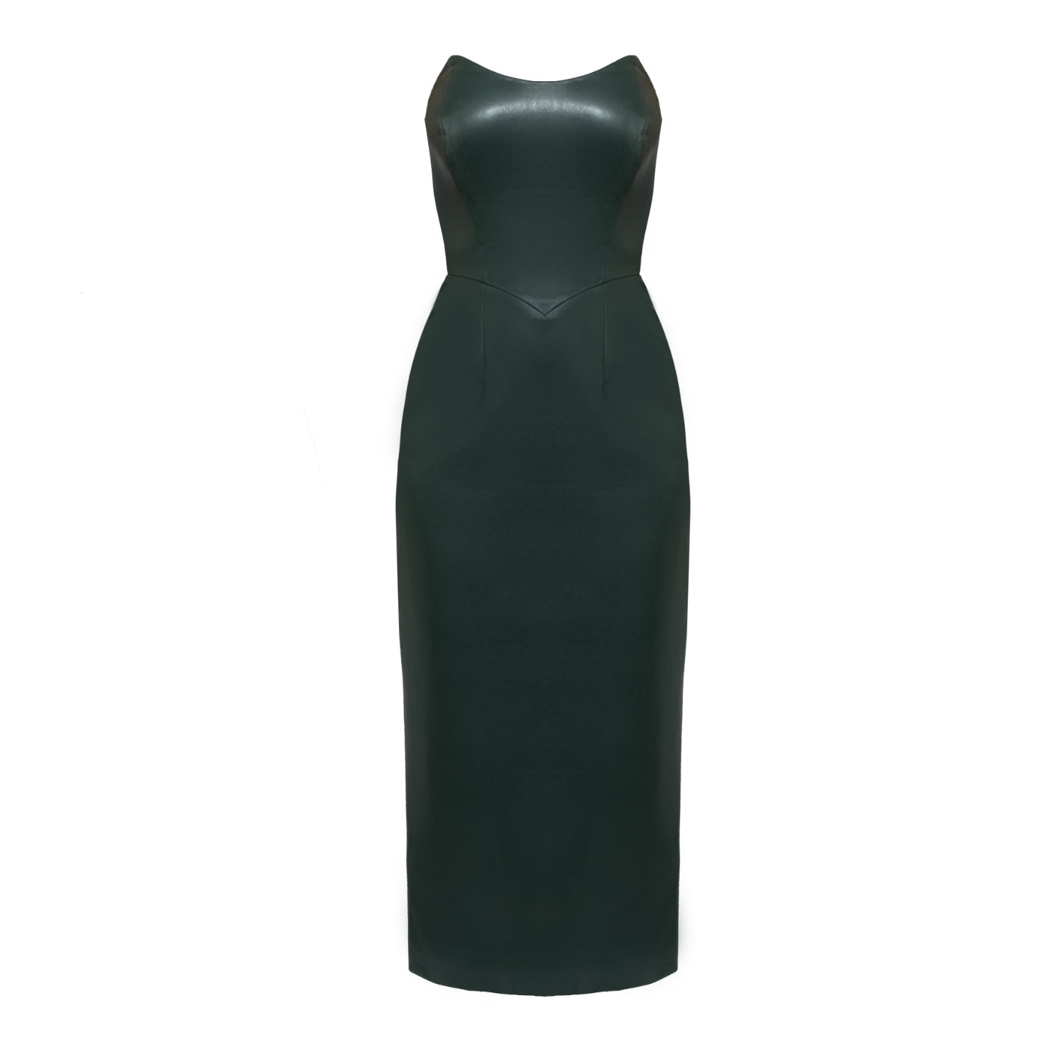 Nomi Fame Women's Angelina Dark Green Faux Leather Corset Midi Dress